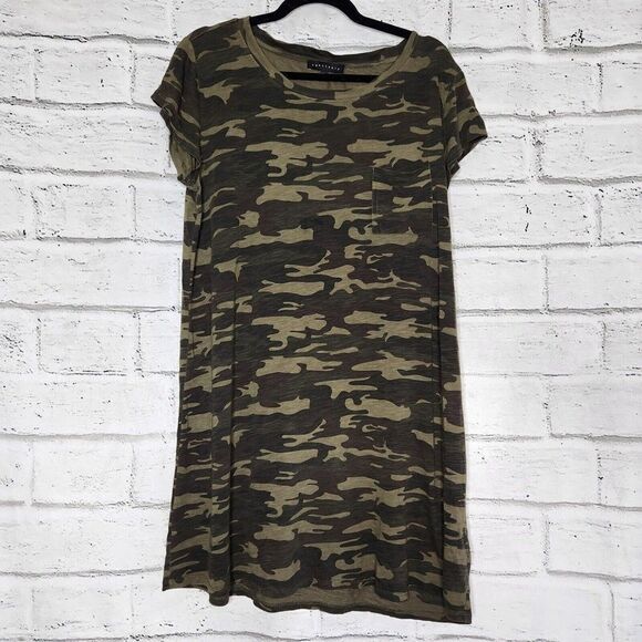 SANCTUARY T-Shirt Dress Green Camouflage Pocket Crew Neck Short Sleeve Sz Large - Picture 1 of 10